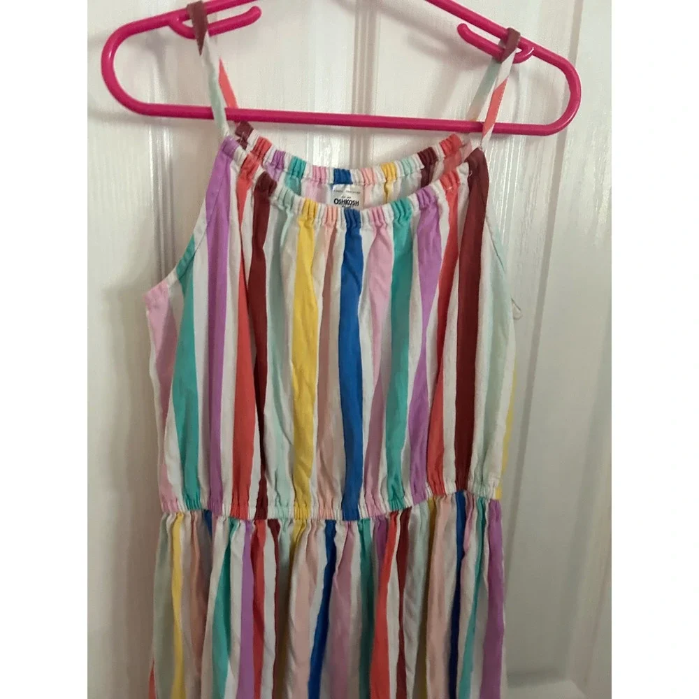 OshKosh B'gosh Dress Multi-Color Striped Ruffle Hem Summer Sun Dress 8